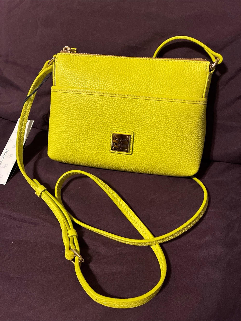 Dooney & Bourke ladies neon yellow ginger crossbody purse pebble leather